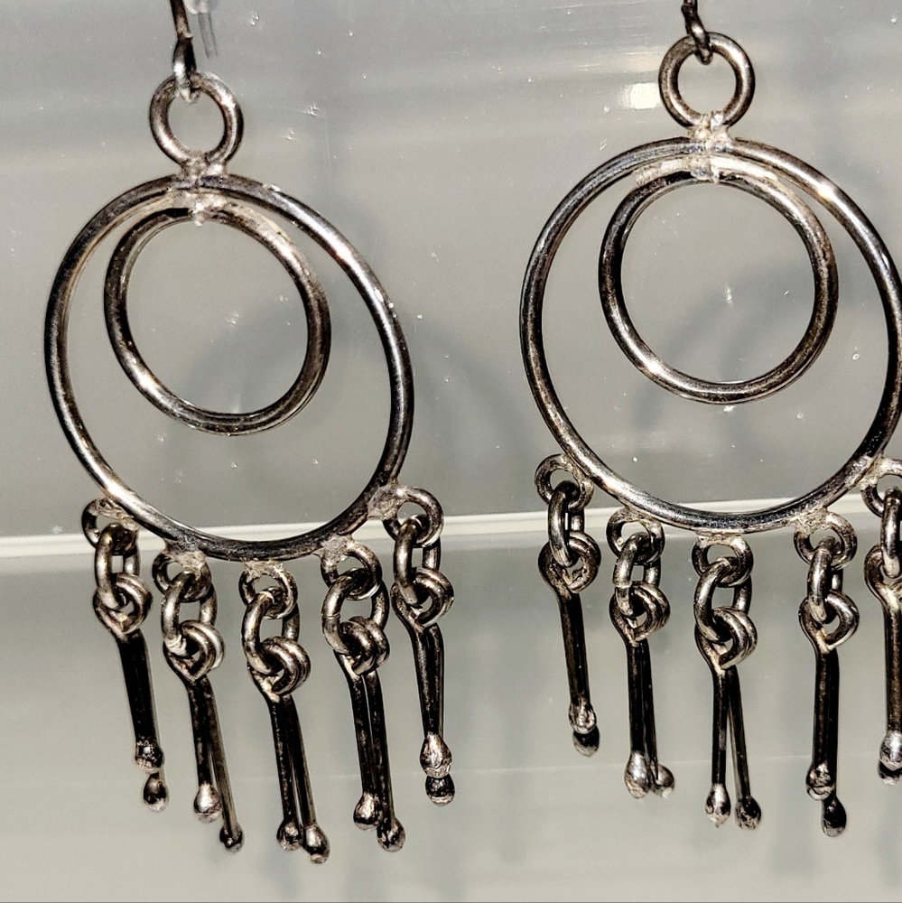 Dangle Earrings, Double Hoop Boho Chandelier Sterling, Graceful Strong Beauty!